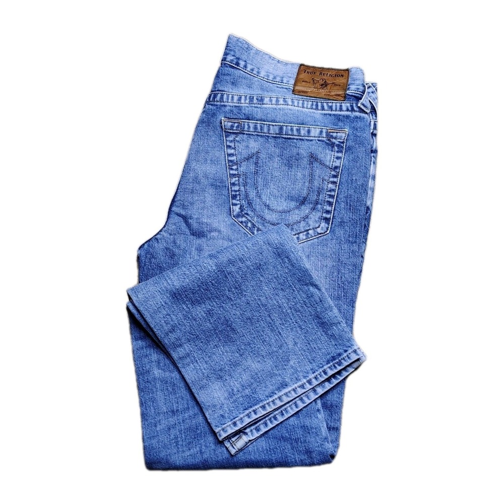 True Religion Ricky Relaxed Straight Leg Jeans Mens 36x32.5 Thick Stitch Denim